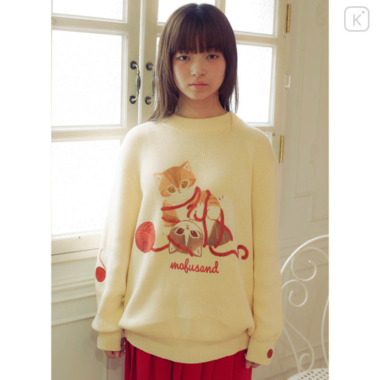 Japan Mofusand Crew Neck Sweater (L) - Cat Yarn Ball Beige - 2