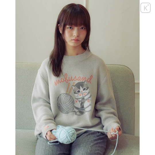 Japan Mofusand Crew Neck Sweater (L) - Cat Yarn Ball Grey - 2