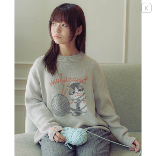 Japan Mofusand Crew Neck Sweater (L) - Cat Yarn Ball Grey - 3