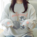 Japan Mofusand Crew Neck Sweater (L) - Cat Yarn Ball Grey - 6