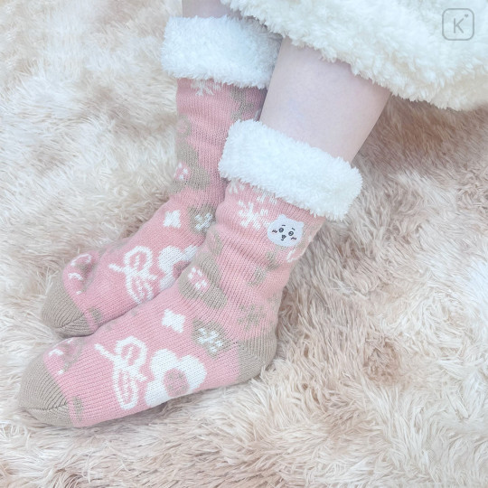Japan Chiikawa Warm Socks - Chiikawa : Flower Pink Fleece Lining - 2