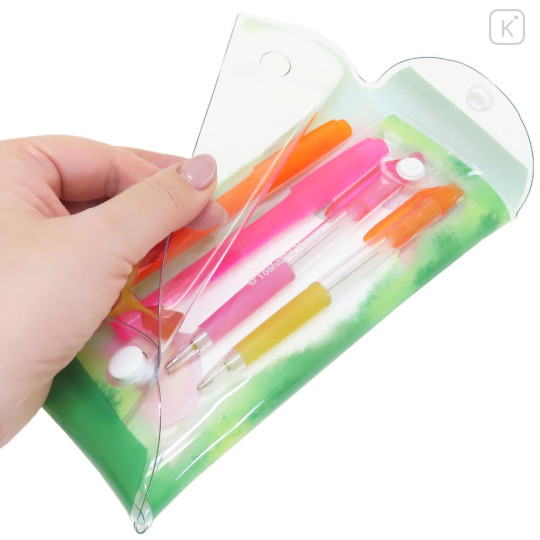 Japan Kobitos Clear Multi Case Pen Pouch - Characters Green - 3