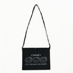 Japan Chiikawa Shoulder Crossbody Bag - Chiikawa & Furuhonya Kani-chan & Momonga : Chiikawa Bakery Cornet Trio Black