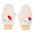 Japan Sanrio Original Faux Fur Mittens with Mascot - Hello Kitty : Ivory - 1