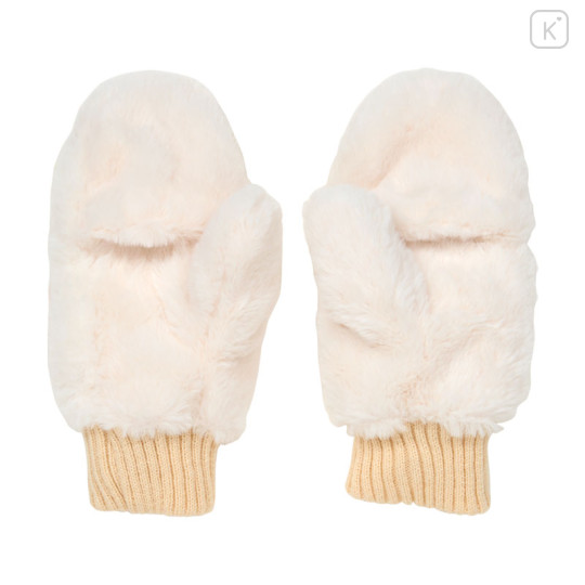 Japan Sanrio Original Faux Fur Mittens with Mascot - Hello Kitty : Ivory - 2