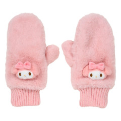 Japan Sanrio Original Faux Fur Mittens with Mascot - My Melody : Pink