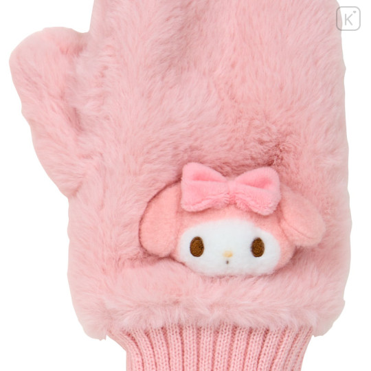 Japan Sanrio Original Faux Fur Mittens with Mascot - My Melody : Pink - 3