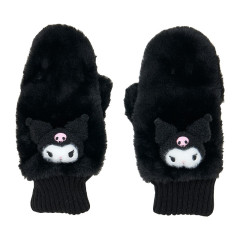 Japan Sanrio Original Faux Fur Mittens with Mascot - Kuromi : Black