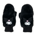 Japan Sanrio Original Faux Fur Mittens with Mascot - Kuromi : Black - 1