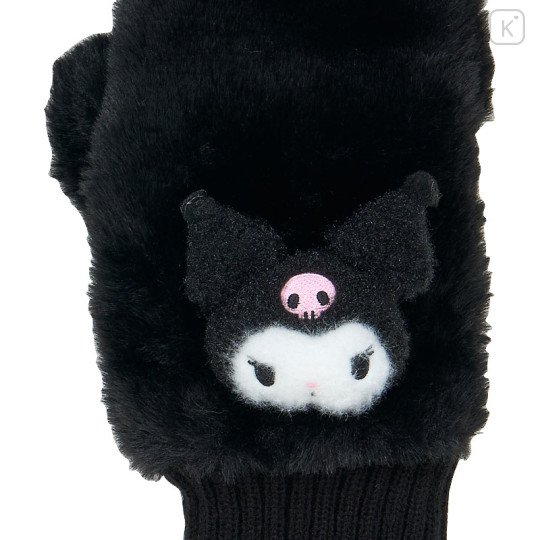 Japan Sanrio Original Faux Fur Mittens with Mascot - Kuromi : Black - 3