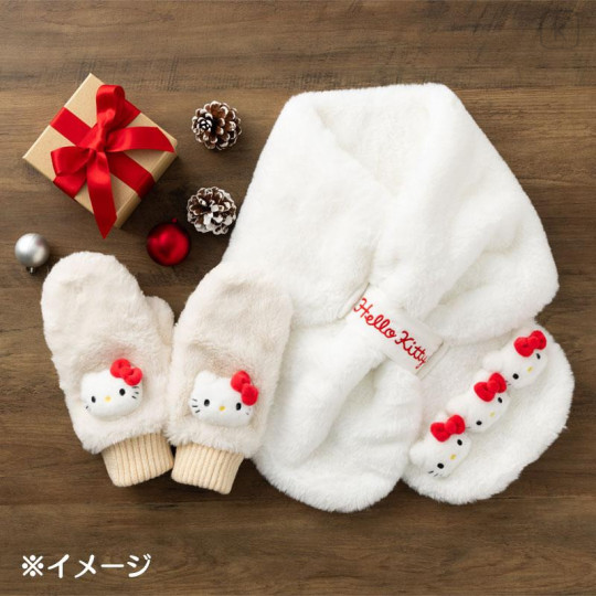 Japan Sanrio Original Faux Fur Mittens with Mascot - Kuromi : Black - 5