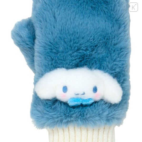 Japan Sanrio Original Faux Fur Mittens with Mascot - Cinnamoroll : Blue - 3