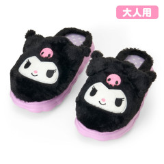 Japan Sanrio Original Fluffy Room Slippers - Kuromi : Face-Shaped