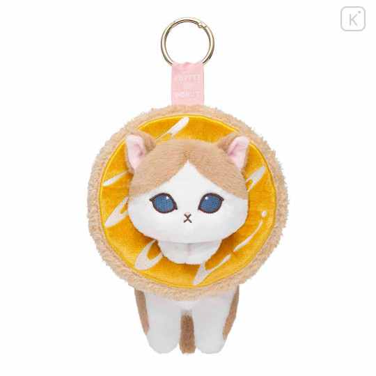 Japan Mofusand Plush Mascot with Carabiner Bag Charm - Mofusand Coffee And Donuts Cat Orange Cream - 1