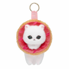 Japan Mofusand Plush Mascot with Carabiner Bag Charm - Mofusand Coffee And Donuts Cat Raspberry