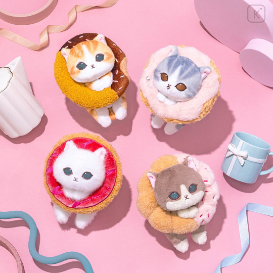 Japan Mofusand Plush Mascot with Carabiner Bag Charm - Mofusand Coffee And Donuts Cat Raspberry - 3