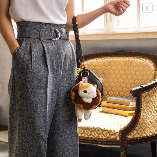 Japan Mofusand Plush Mascot with Carabiner Bag Charm - Mofusand Coffee And Donuts Cat Milk Chocolate - 3
