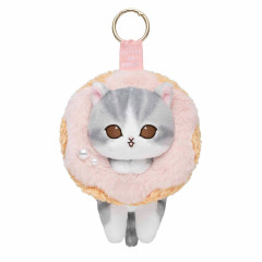 Japan Mofusand Plush Mascot with Carabiner Bag Charm - Mofusand Coffee And Donuts Cat Strawberry Cream
