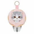 Japan Mofusand Plush Mascot with Carabiner Bag Charm - Mofusand Coffee And Donuts Cat Strawberry Cream - 1