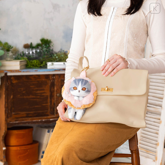 Japan Mofusand Plush Mascot with Carabiner Bag Charm - Mofusand Coffee And Donuts Cat Strawberry Cream - 2