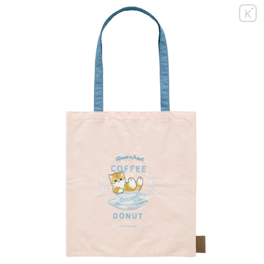 Japan Mofusand Tote Bag - Mofusand Coffee And Donuts Cat Pink Blue - 1