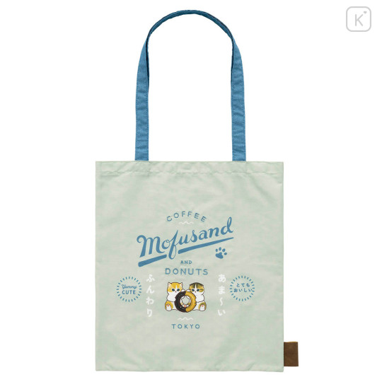 Japan Mofusand Tote Bag - Mofusand Coffee And Donuts Cat Green Blue - 1