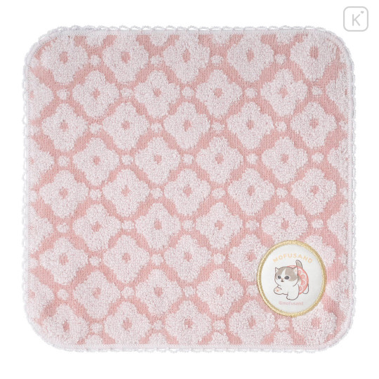 Japan Mofusand Mini Towel Jacquard Handkerchief - Mofusand Coffee And Donuts Cat Pink - 1