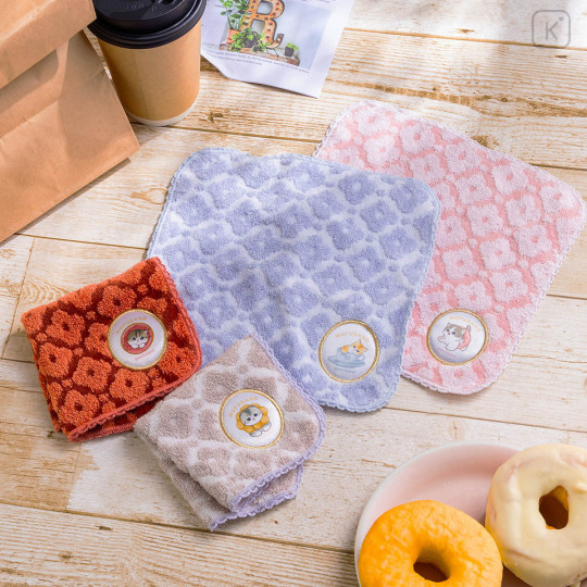 Japan Mofusand Mini Towel Jacquard Handkerchief - Mofusand Coffee And Donuts Cat Pink - 2