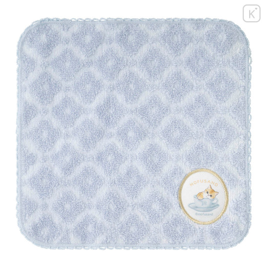 Japan Mofusand Mini Towel Jacquard Handkerchief - Mofusand Coffee And Donuts Cat Blue - 1
