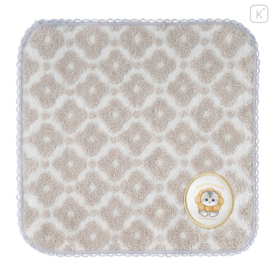 Japan Mofusand Mini Towel Jacquard Handkerchief - Mofusand Coffee And Donuts Cat Beige Grey - 1