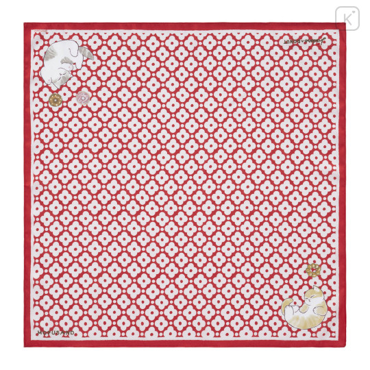 Japan Mofusand Square Scarf - Mofusand Coffee And Donuts Cat Red White - 1