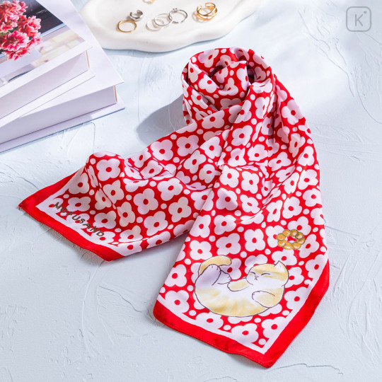 Japan Mofusand Square Scarf - Mofusand Coffee And Donuts Cat Red White - 2