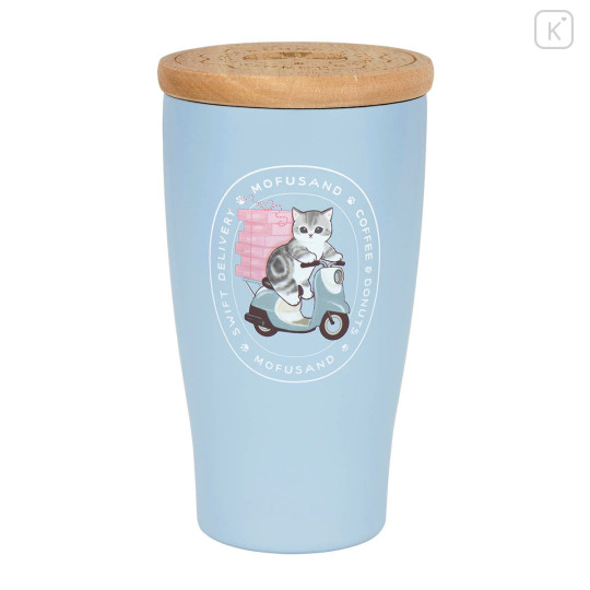 Japan Mofusand Insulated Stainless Steel Tumbler with Lid - Mofusand Coffee And Donuts Cat Delivery Blue - 1