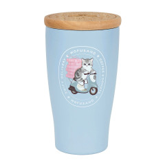Japan Mofusand Insulated Stainless Steel Tumbler with Lid - Mofusand Coffee And Donuts Cat Delivery Blue