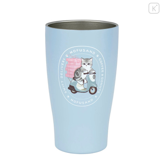 Japan Mofusand Insulated Stainless Steel Tumbler with Lid - Mofusand Coffee And Donuts Cat Delivery Blue - 3