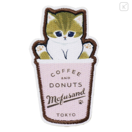 Japan Mofusand Versatile Iron-On and Sticker Patch - Mofusand Coffee And Donuts Cat Takeout Cup Pink - 1