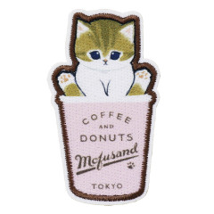 Japan Mofusand Versatile Iron-On and Sticker Patch - Mofusand Coffee And Donuts Cat Takeout Cup Pink