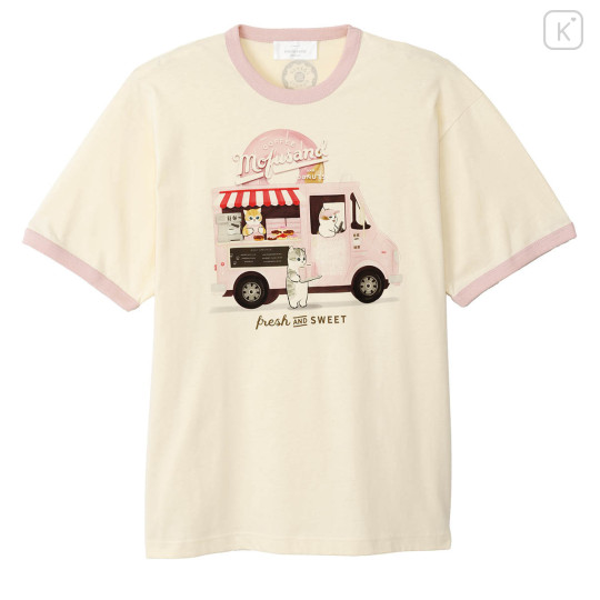 Japan Mofusand T-shirt (L) - Mofusand Coffee And Donuts Cat Truck Beige Pink - 1