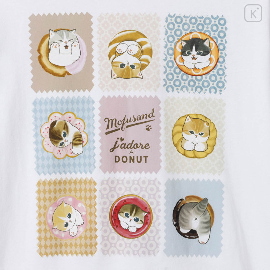 Japan Mofusand T-shirt (XL) - Mofusand Coffee And Donuts Cat Illustrated Book White - 3