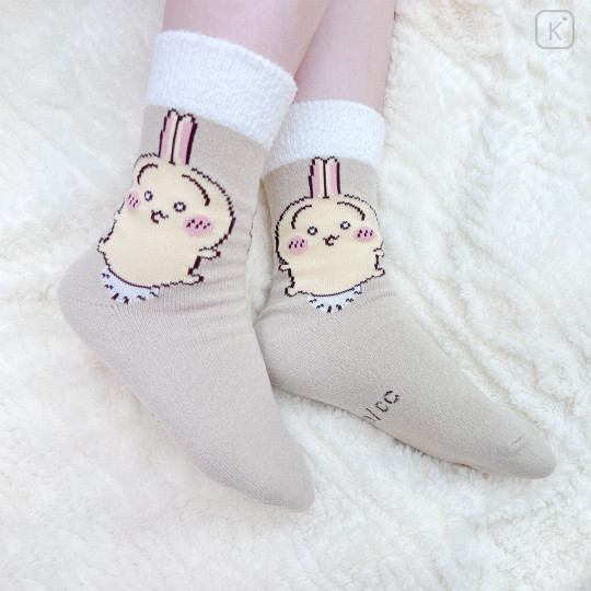 Japan Chiikawa Crew Socks - Usagi : Doll Beige Brown - 2