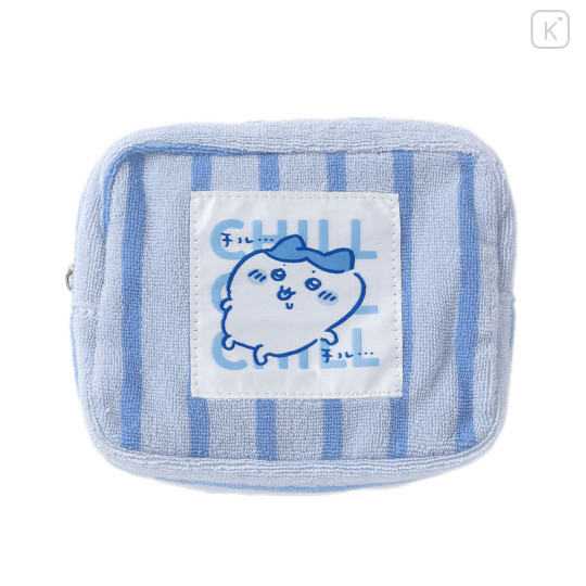 Japan Chiikawa Square Cosmetic Pouch - Hachiware : Chill Chill Blue Stripe - 1