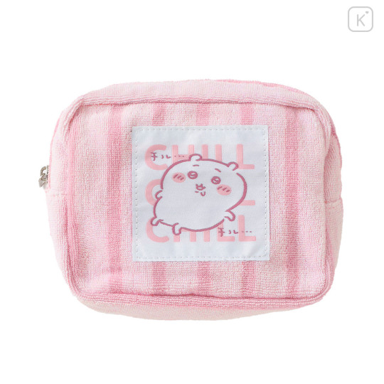 Japan Chiikawa Square Cosmetic Pouch - Chiikawa : Chill Chill Pink Stripe - 1