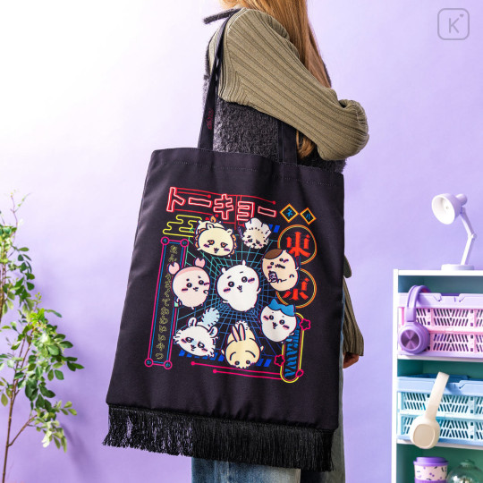 Japan Chiikawa Tote Bag - Characters : Tokyo Black Neon Light - 2