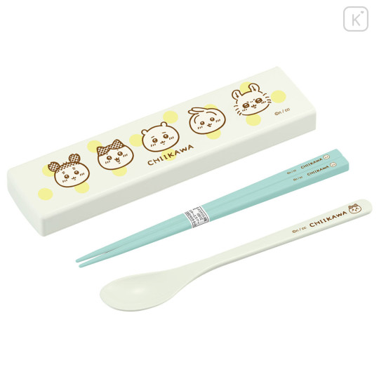 Japan Chiikawa Chopsticks 18cm & Spoon with Case - Characters Face - 1