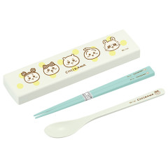 Japan Chiikawa Chopsticks 18cm & Spoon with Case - Characters Face