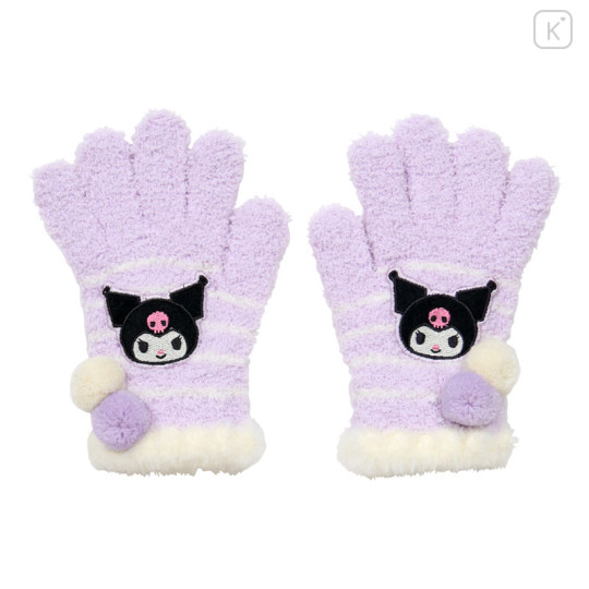 Japan Sanrio Original Kids Stretch Gloves - Kuromi : Purple White Stripe - 1