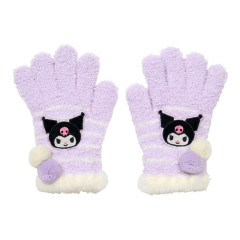 Japan Sanrio Original Kids Stretch Gloves - Kuromi : Purple White Stripe