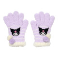 Japan Sanrio Original Kids Stretch Gloves - Kuromi : Purple White Stripe - 1