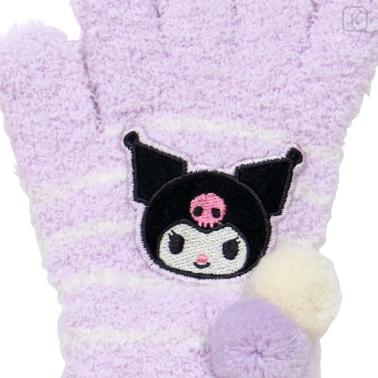 Japan Sanrio Original Kids Stretch Gloves - Kuromi : Purple White Stripe - 2