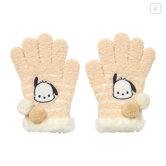 Japan Sanrio Original Kids Stretch Gloves - Pochacco : Beige White Stripe - 1